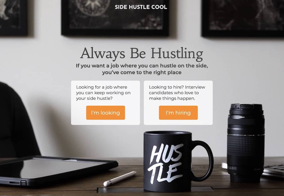 Screenshot of Side Hustle Cool, the job board for builders